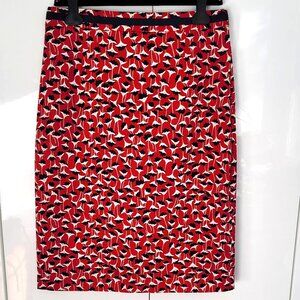 Boden Red Floral Print Cotton Pencil Skirt Size US 12